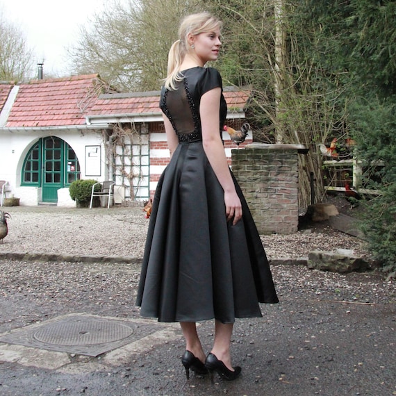 Black Midi Evening or Cocktail Dress: Gothic Wedding, Handmade Black Gown Black Midi Evening or Cocktail Dress: Gothic Wedding, Handmade Black Gown