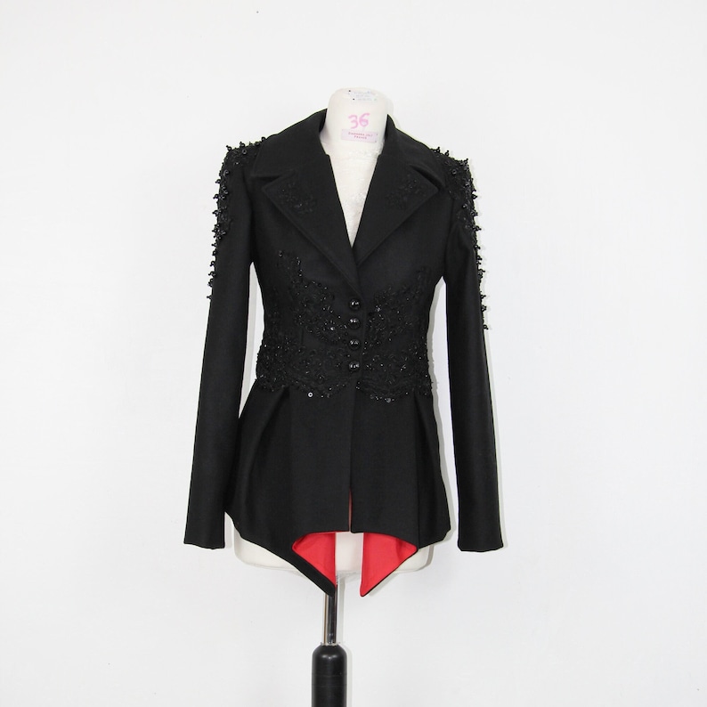 Woman peplum black jacket, ladies black jacket, peplum jacket, women clothes, womens wear, asymmetrical jacket evening wear image 2