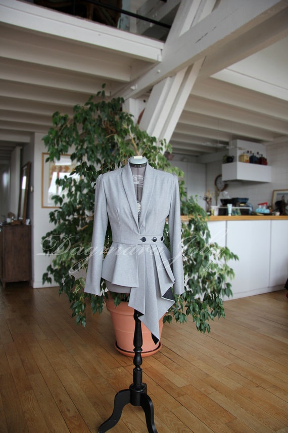 Woman Slim Fit Jacket Gray Peplum Jacket Peplum Blazer Tuxedo