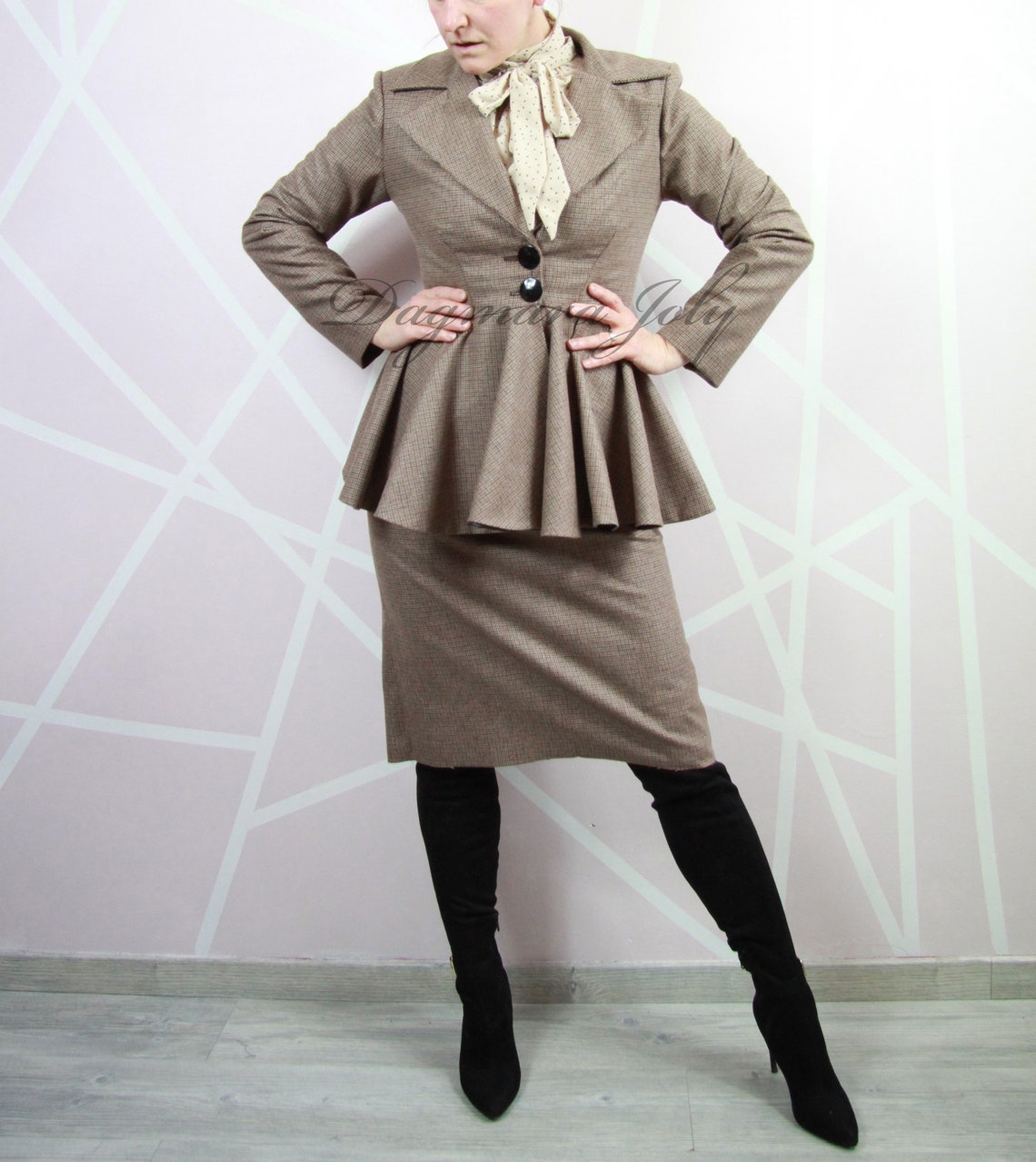 Chaqueta Mujer Allegra K Con Peplum Y Lazo - Blazer De Oficina Con Cintura Ajustable, Poliéster Y Algodón