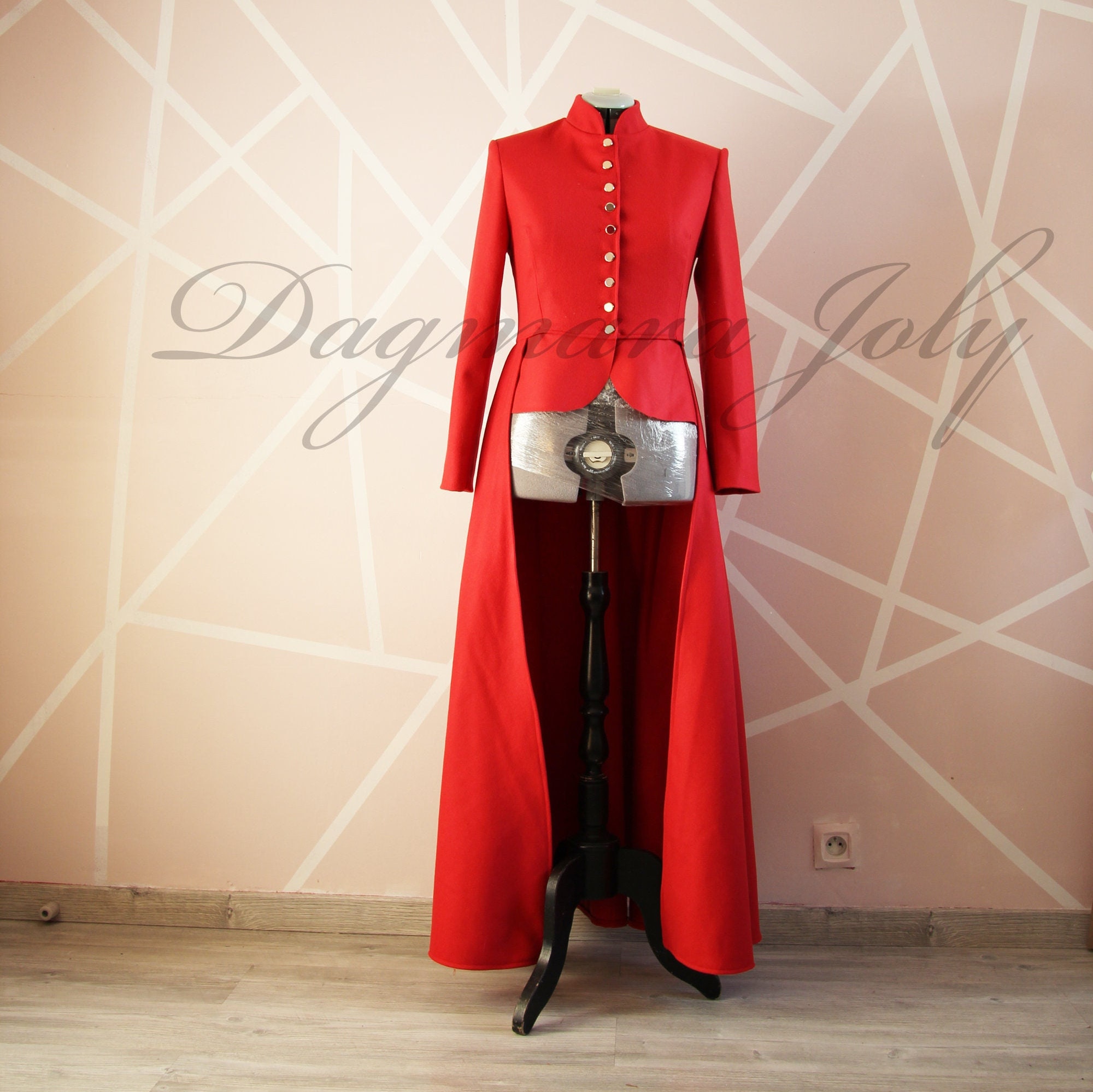 Veste rouge femme queue de pie veste rouge veste a basque vetement femme veste longue veste col officier femme blazer long femme Etsy France