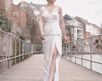 Brautkleid im Meerjungfrau-Stil mit Bleistiftschlitz, perlenbesetztes Maxi-Brautkleid, bodenlanges Brautkleid, verziertes Brautkleid, Brautkleid mit hohem Schlitz