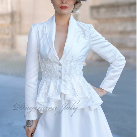 Satin Bridal Skirt Suit: Civil Wedding Outfit, Bridal Separates Set, Made to measure