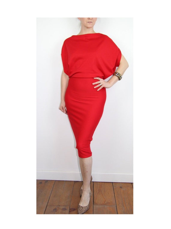 red midi length dress