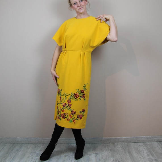 embroidered pencil dress Women Below Knee Butterfly Sleeve Dress, Hand embroidered Pencil Dress