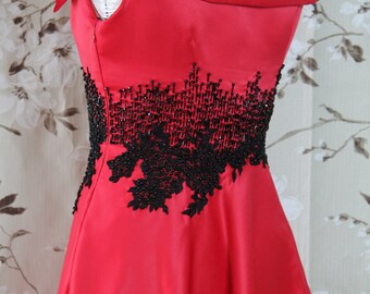 Red Satin Midi Evening Dress – Sleeveless 50s Inspired Cocktail