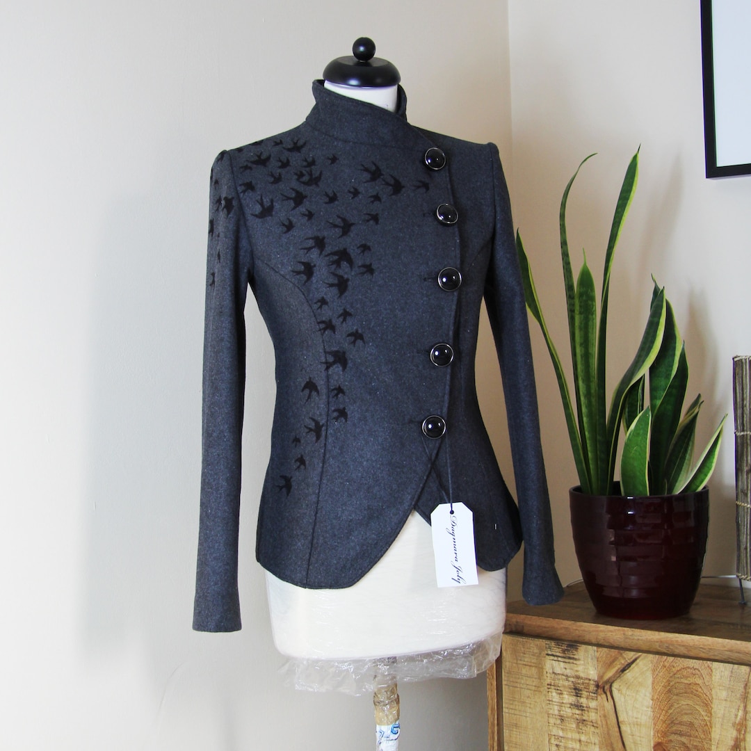 Woman Asymmetrical Gray Jacket, Fitted Gray Jacket, Minimalist Women ...