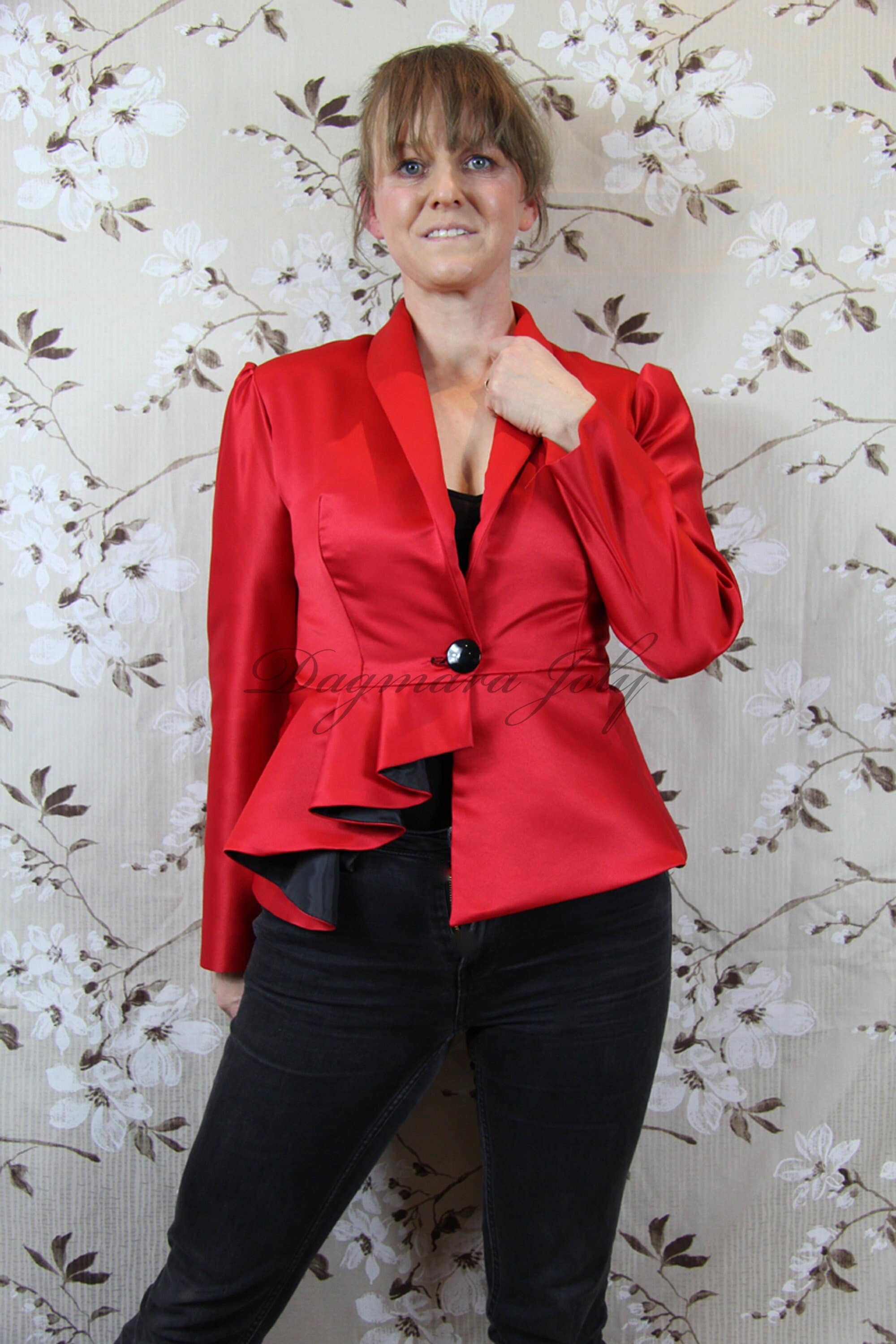 Women Slim Fit Red Jacket Peplum Women Clothes Red -