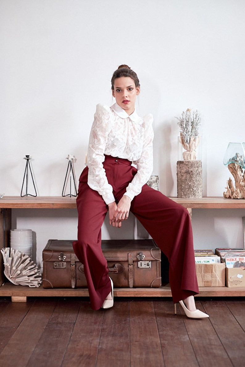 wide legged pants Women bordeaux wide legs trousers high waisted pants women pants wide legs pants pants with pockets womens clothing