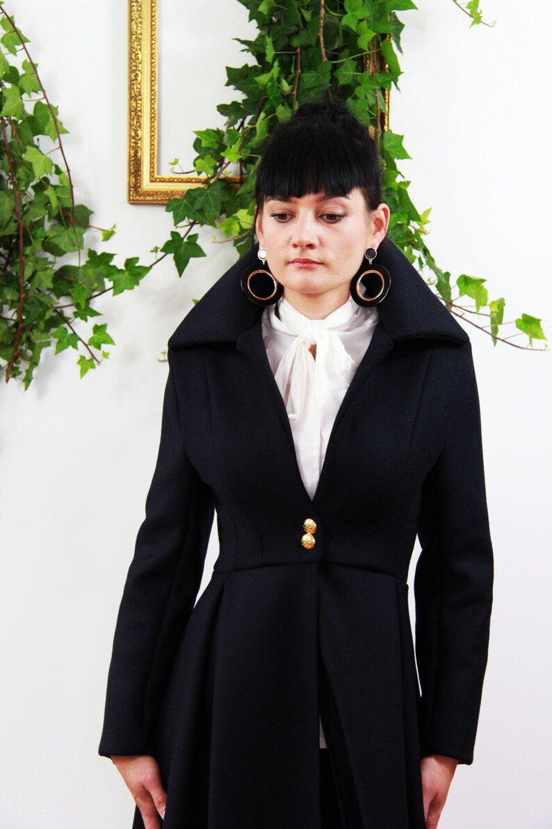 Manteau long en laine femme manteau noire asymétrique | Etsy