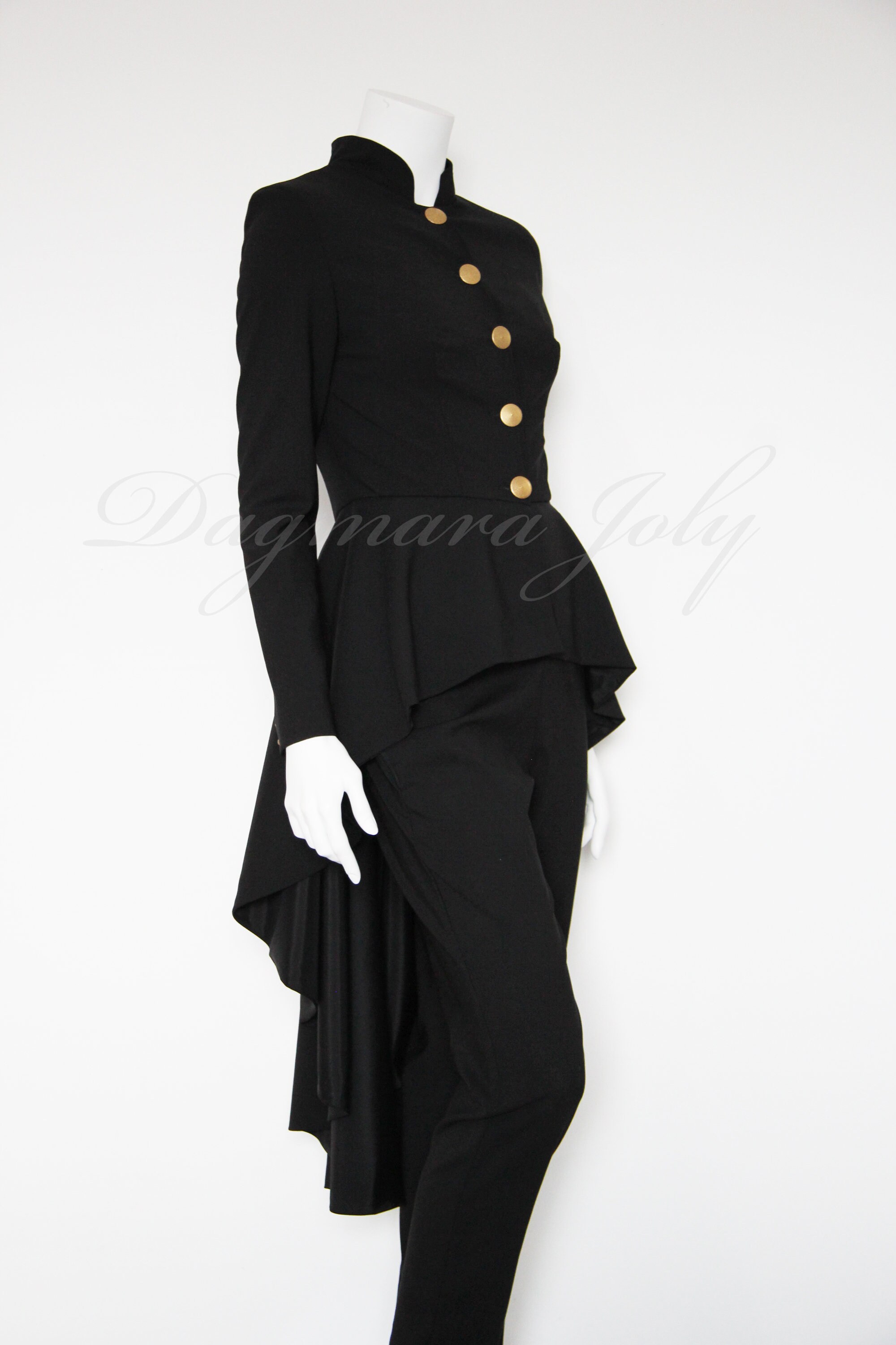 Black Pants Set Woman High Low Jacket 