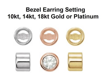 10k 14k 18k Rose White Yellow Gold  PT950 or .925 Sterling Silver Round MicroTube Bezel Set Earring Setting One Stone Mount 1.25-2.5mm