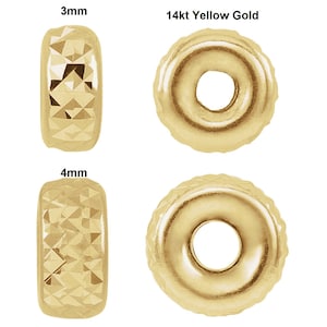 14K Yellow Gold 3mm or 4mm Diamond Pyramid-Cut Roundel Bead Spacer 1.4mm Hole Rondelle Finding