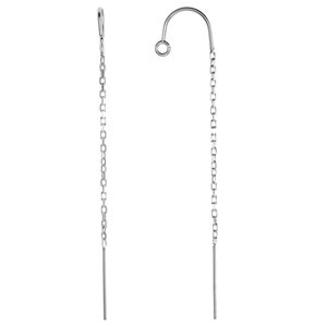 May include: A pair of silver chain earrings with a hook closure. The earrings are long and dangle down to the shoulder.