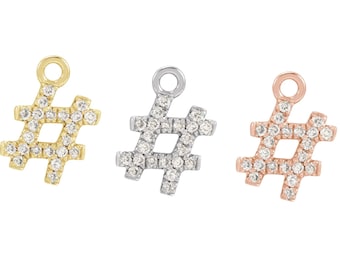14k Rose White or Yellow Gold 7mm Natural Diamond Hashtag Dangle Number Sign #