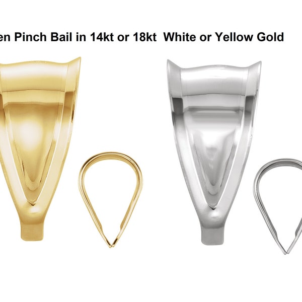 14K 18K Solid White or Yellow Gold Tapered Grooved Open Pinch Bail 8x4.75mm ID Pendant Link