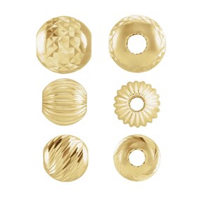14K Solid Yellow Gold 2-8 mm Pyramid Cut, Corrugated or Multi-Cut Beads Findings Center Drilled