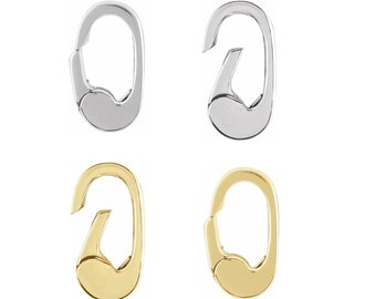 14K White or Yellow Gold 10.65 mm Mini Hinged Spring Ring Pendant Clip On Clasp Oval Click in Bail Pearl Bead Enhancer Charm Hanger