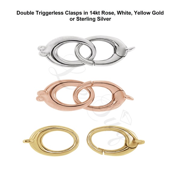 14K Rose, Yellow, White Gold or Sterling Silver 2-Part Double Triggerless Lobster Clasp w/Two Jump Rings Strands