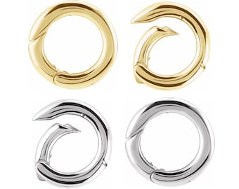 14K White or Yellow Gold 12- 15mm Hinged Spring Ring Pendant Clip On Clasp Circle Click in Bail Pearl Bead Enhancer Charm Hanger