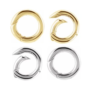 14K White or Yellow Gold 12- 15mm Hinged Spring Ring Pendant Clip On Clasp Circle Click in Bail Pearl Bead Enhancer Charm Hanger