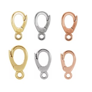 14K 18K Gold Platinum Silver Oval Elongated Charm Bail Lobster Claw Clasp w/Ring