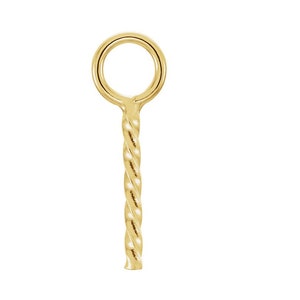May include: A gold-toned twisted wire jump ring with a round loop at the top. This jump ring is a jewelry finding used for attaching charms, pendants, or other jewelry components.