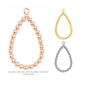 10K 14K 18K Solid Gold or Silver Teardrop Pear Shape Beaded Charm Dangle Drop