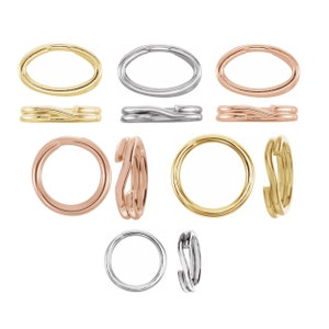 May include: Set of nine jump rings in gold, silver, and rose gold finishes. The rings are available in both oval and round shapes.