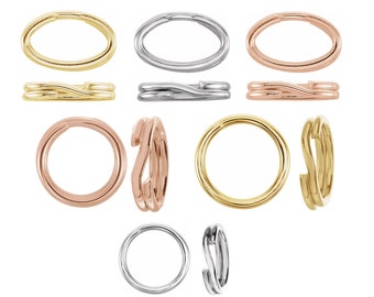 May include: Set of nine jump rings in gold, silver, and rose gold finishes. The rings are available in both oval and round shapes.