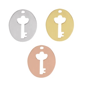 14k Gold, Platinum Or Silver 12mm Oval Cutout Pierced Key Lock Dangle Charm Coin