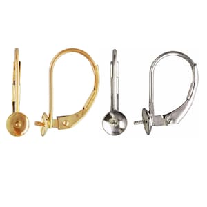 May include: Two pairs of earring findings, one pair is gold and the other is silver. The findings are made of metal and have a hook design. The findings are used to attach earrings to a post.