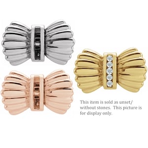 14K 18K Rose White or Yellow Gold Unset Round Stone Shell Bow Pearl Clasp Mount w/Tie Bars