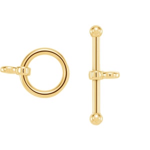 14K Solid Yellow Gold  Ball End Toggle Clasp Set or Separate Bar and Ring Thick Wire Bracelet & Chain Findings