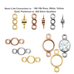 14k 18k Rose White Yellow Gold  PT950 or .925 Sterling Silver Round Micro Bezel Set Link Connector Setting One Stone Mount 1.5-4mm