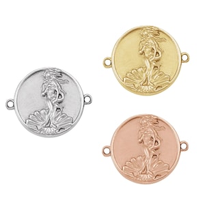 10k 14k 18k Gold Platinum or  Silver 15.2mm Aphrodite Bracelet Center Coin Disc Chain Link
