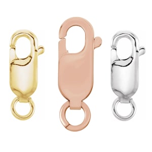 14K Genuine Rose White or Yellow Gold 13.6x5.2 mm Heavy Lobster Claw Clasps Hooks Stamped Jump Ring Made In Italy