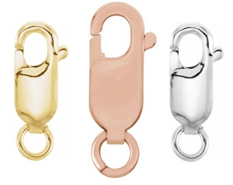 14K Genuine Rose White or Yellow Gold 13.6x5.2 mm Heavy Lobster Claw Clasps Hooks Stamped Jump Ring Made In Italy