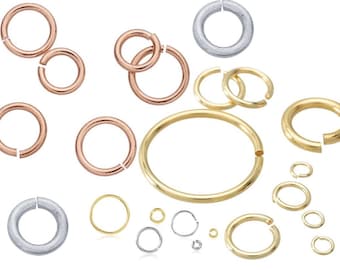 May include: Assortment of jump rings in silver, gold, and rose gold finishes. The jump rings are various sizes and are ideal for jewelry making.