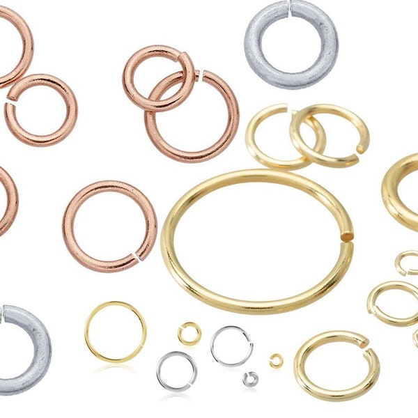 10K 14K 18K Solid Gold & Platinum Round Open Jump Rings 22 Gauge .65mm Chain Ends Range 1.1-6mm ID