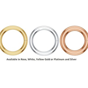 May include: Three hoop earrings in different metal finishes: gold, silver, and rose gold. Available in Rose, White, Yellow Gold or Platinum and Silver.