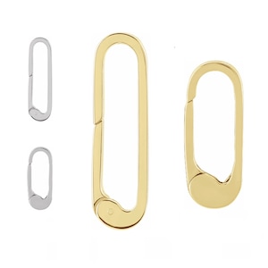 14K White or Yellow Gold Elongated Hinged Spring Ring Pendant Clip On Clasp Oval Click in Bail Pearl Bead Enhancer Charm Hanger