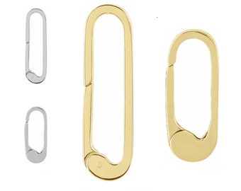 14K White or Yellow Gold Elongated Hinged Spring Ring Pendant Clip On Clasp Oval Click in Bail Pearl Bead Enhancer Charm Hanger