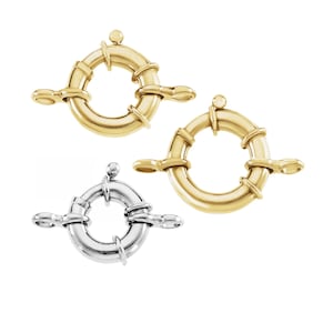 14K Solid Yellow or White Gold 28-30 mm Jumbo Spring Ring w/Figure 8 with Rings Luxury Clasp Chain