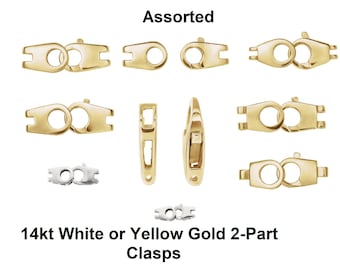 May include: Assorted 14kt white or yellow gold 2-part clasps. The clasps are shown in various positions and configurations.