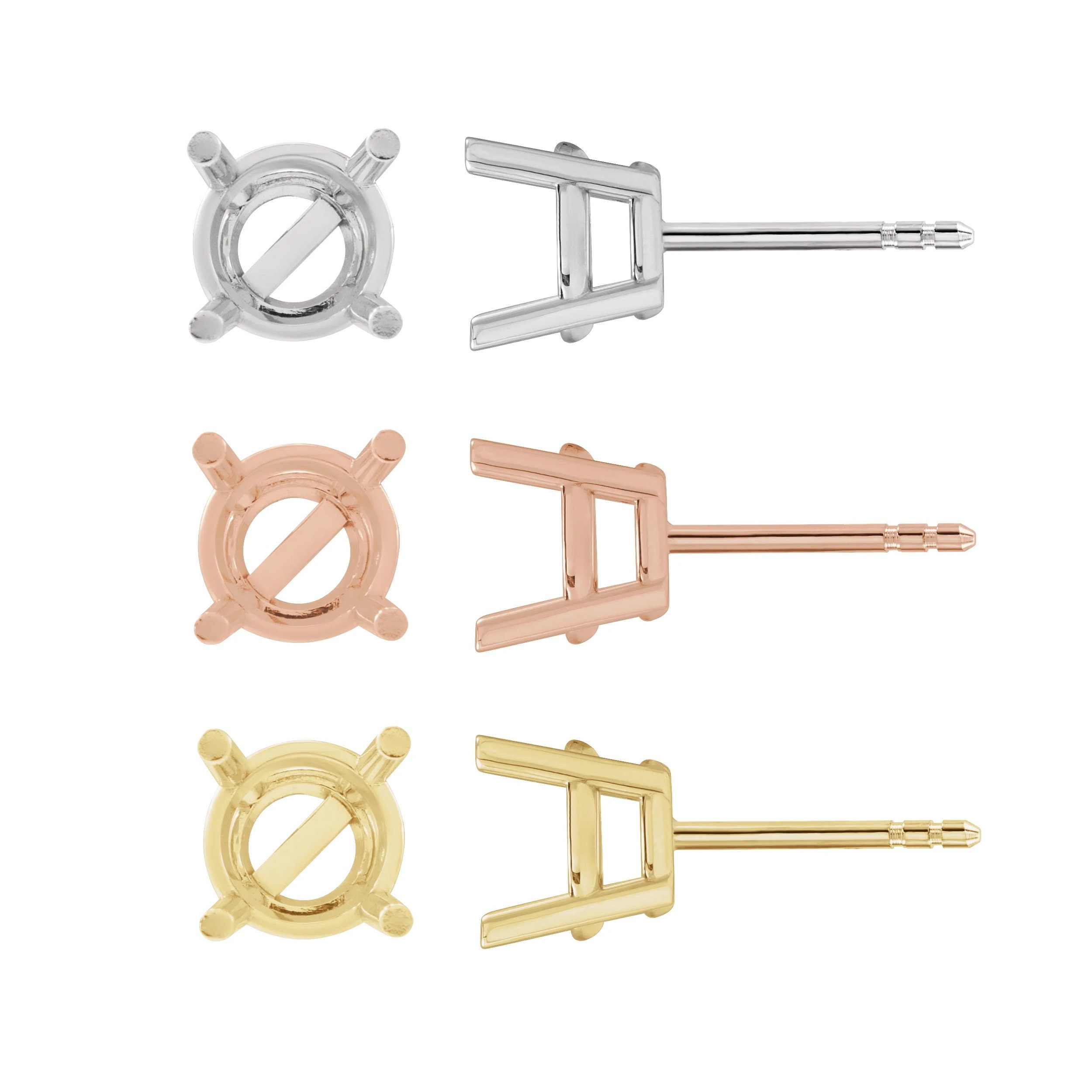 Semi-Polished 14k X1 White Gold 2.5mm Round Shape 4-Prong Pre-Notched