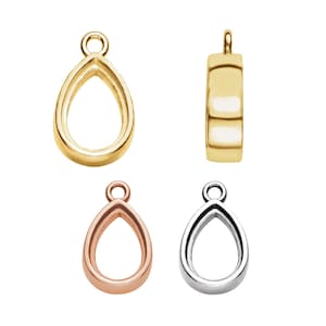14k 18k Rose White Yellow Gold or .925 Sterling Silver Pear Shape Bezel Set Connector Dangle Setting One Stone Mount for 10x7mm Gem