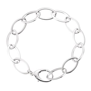 925 Sterling Silver 8&quot;Charm Link Curb Chain Bracelet Round 11.2mm Wide Ring & Clasp
