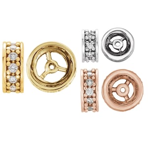 14K 18K Rose White or Yellow Gold Natural Diamond Roundel Pearl Eternity Bead Spacers New