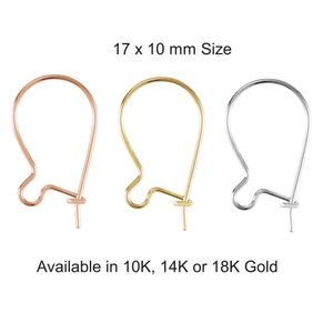 Larger Size 10K 14K 18K Solid Rose, White or Yellow Gold Plain Kidney Ear Wires Hooks 17 x 10 mm w/Ring